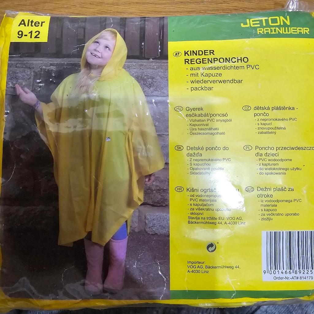 Verkaufe neuen Kinder Regenponcho; gelb; 9-12 Jahre; OVP