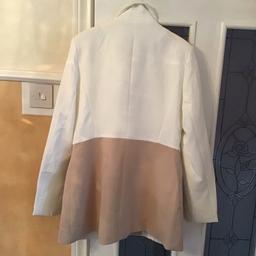Brand new never been worn very lovely jacket 
Will fit a 10/12 colour cream and light beige 
As two front pockets at the front chest size 
38ins length 28ins sleeves length 25ins 
Material 95% polyester please note also advertised elsewhere