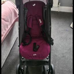 Joie Nitro E Stroller - Rosy
Like new Excellent condition, 
only use for daughter when we went on to Spain for 2weeks.. paid £75 from argos 
Collection only 
Weight 7.52kg.
Age suitability: from birth to 15kg (approx 4 years).
Folding specifications:

Foot operated umbrella fold.
Folded size L30, W30, D109cm.
General information:

Multi recline positions.
1 hand recline adjustment.
Forward facing seat.
5 point harness.
Lockable front swivel wheels.
Handle height 108cm.
Dual wheel suspension.
Linked brakes.
Adjustable leg rest.
Aluminium chassis
