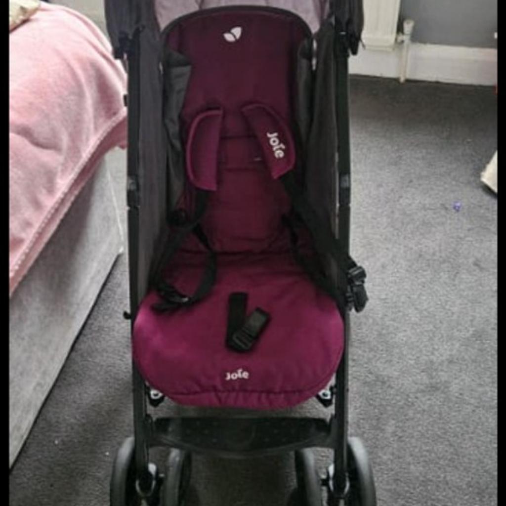 Joie Nitro E Stroller - Rosy
Like new Excellent condition,
only use for daughter when we went on to Spain for 2weeks.. paid £75 from argos
Collection only
Weight 7.52kg.
Age suitability: from birth to 15kg (approx 4 years).
Folding specifications:

Foot operated umbrella fold.
Folded size L30, W30, D109cm.
General information:

Multi recline positions.
1 hand recline adjustment.
Forward facing seat.
5 point harness.
Lockable front swivel wheels.
Handle height 108cm.
Dual wheel suspension.
Linked brakes.
Adjustable leg rest.
Aluminium chassis