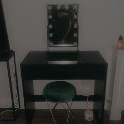 Sturdy dressing table with drawer, immaculate condition only bought these in February. Hollywood style mirror with different light settings, with gold and green seat.