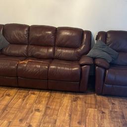 Selling leather 3 seater and leather single chair as having new
In used condition as can see from photos
Willing to take offers as need gone asap