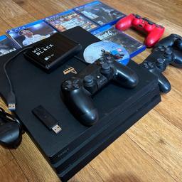 For sale is my playstation 4 pro 1TB, works perfectly fine just too busy with work and dont have time for it

Comes with;
4 controllers, 3 genuine Sony. 2 of them work perfectly… other 2 have the usual stick drift which can probably be fixed with a clean.
Comes with all cables

6 games
- Call of Duty modern warfare
- GTA 5
- Fifa 18
- Assasins Creed
- The Last of Us


Extra external HDD 2tb - not included

Selling as im too busy with work