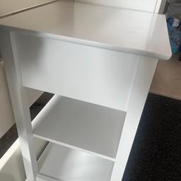white 2 shelf beside table brand new bought 2 weeks ago for £45 selling due to being no space left in room