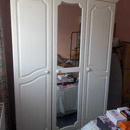 Wardrobe, chest of drawers and 2 bedside cabinets.  All very good condition apart from the chest of drawers which has some bowing on a couple of the drawer bottoms. Wardrobe is triple - double hanging space and single shelves. Collection only. Cash only.