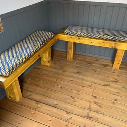 2 sleeper benches with foam cushion toppers. Treated so could be used outdoor. Used in our summerhouse pub currently. Open to offers