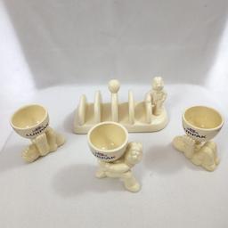 LOVELY LURPAK DOUGLAS COLLECTABLES TOAST RACK & EGG CUPS X3 NICE CONDITION OVERALL.