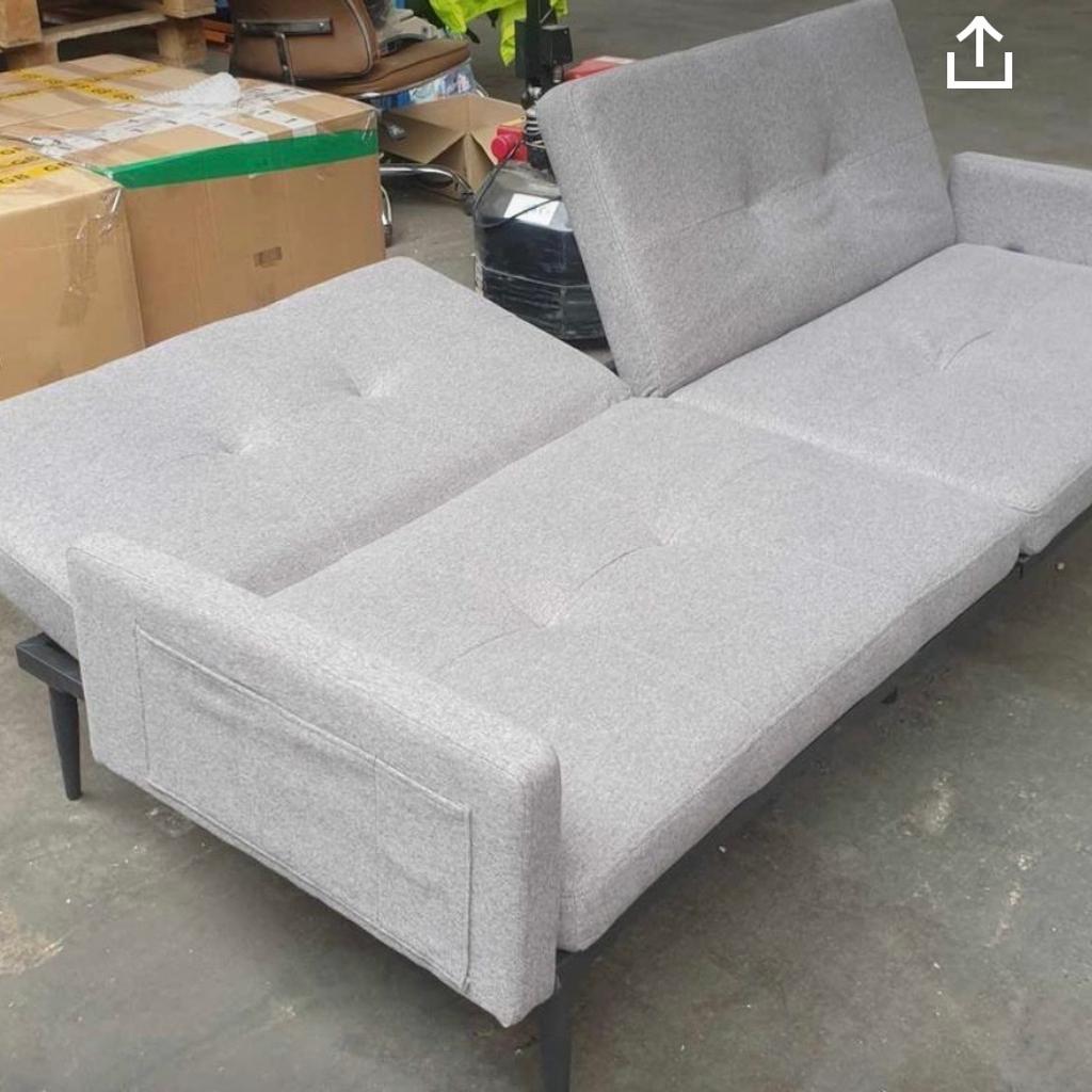 Title: 3 Seater Sofa Bed
Color: Grey
Dimensions: 80cm H X 200cm W X 110cm D
Seat: 36cm H X 188cm W X 55cm D
Leg Height - Top to Bottom: 21cm H
Arm Height - Floor to Arm: 52cm H
Back Height - Seat to Top of Back: 45cm H
Condition: Like New, Used a few times only