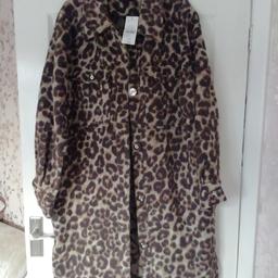 Ladies size 16 longline animal print, f&f coat, BNWT, one of the buttons has lost its outer shell, hence the price, could be amended, COLLECTION ONLY.