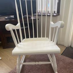 Solid pine rocking chair

Primed and Painted in white gloss

Excellent used condition- used in the nursery

Minor touch up on arms may be required, but hardly noticeable (see last picture)

Pet and smoke free home

Collection only Sedgemoor park, bilston