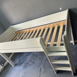 In very good condition

Mid sleeper bed
With chest of drawers
Built-in pull out desk
Storage cube

We are selling this bed due to our son wanting a lower bed, we have only had this bed 18 months. Original purchase price £749.00

Looking for £200 ONO for the set

Please see pictures for dimensions of

It's made from solid pine wood
Painted in a white finish
Comes with space saving built-in desk and storage
Has upright ladder built securely on the right
Compatible with UK standard single mattresses
Maximum mattress depth: 15cm
Durable wooden solid slat base
The built-in pull-out desk,
storage cube and chest of drawers are perfect for clothes, toys, books and games without losing the dedicated workstation.

The Bed is available for collection now and has already been dismantled and will require a van for collection.

Collection only from Laindon SS15

No holding.