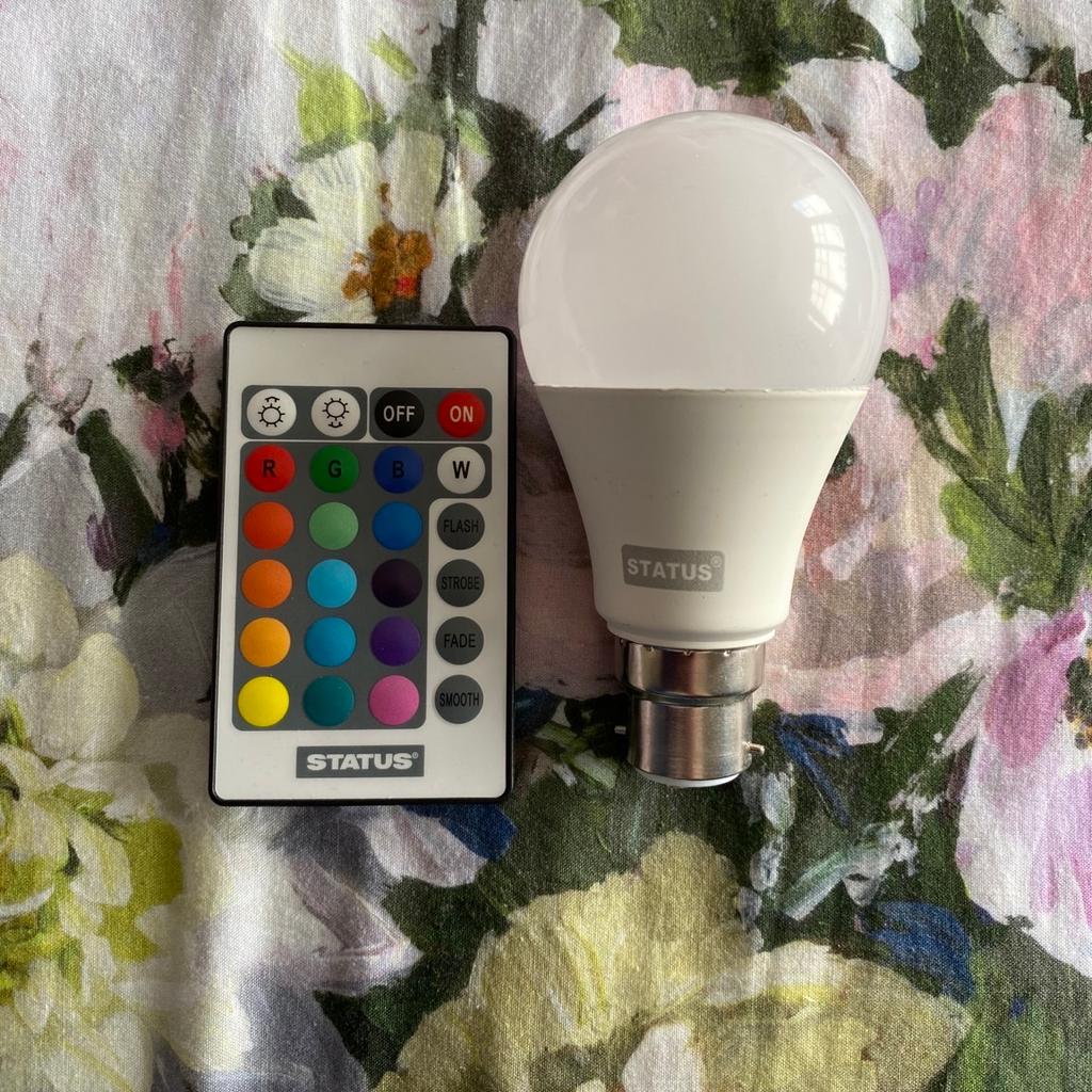 Colour changing bulb and remote control. Bought to use as main bedroom light but it was quite dim so I think it would be better suited to a lamp.

Collection only - Redcar