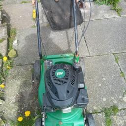 hawksmoor petrol lawnmower comes with basket was put in the shed over a year ago and was working so will need fresh fuel and oil most likley so selling as spares or repairs wanting £35ono easy project for someone who knows what they are doing