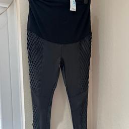 Brand new with tags size 10-12 maternity leggings..leather effect look.very nice.material for over the bump on waist band.