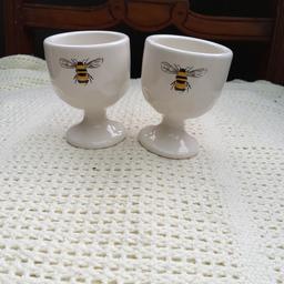 Pair of egg cups with bee design, collect from sidcup DA15