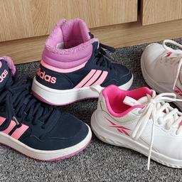 White Shoes size 13.5 and Adidas size 1 for girls