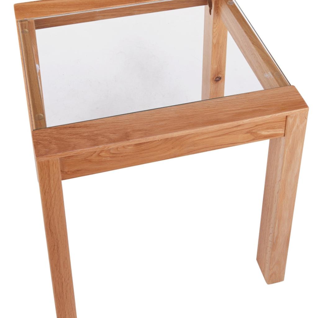 Brand new boxed

The sturdy solid wood frame has a traditional and homely appeal, while the pristine glass table top gives it a modern edge.

As well as being easy to wipe clean, the transparent top helps to create an open and spacious feel in your home.

Ideal for small rooms, it has a compact, square design.
Size H 50, W 50, D 50cm.
Made from solid wood.
Weight 10.1kg.
Self-assembly – 1 person recommended.
Maximum load weight 80kg.

Can be assembled for an additional fee.
Collection from B20 Perry Barr area only.