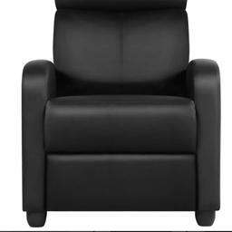 Black faux leather recliner chair 
See pics for sizes 
Brand new boxed