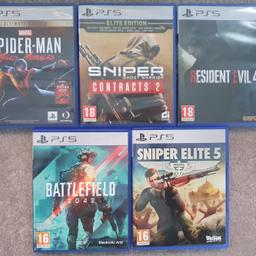PS5 Playstation Various Video Games

Battlefield 2042 £10
Resident Evil £30
Sniper Contracts 2 £25
Sniper Elite 5 £28
Spiderman Miles Morales Ultimate Edition £15

Collection from Bexleyheath DA7