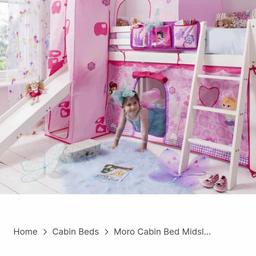 Moro Cabin Bed Midsleeper with Slide & Fairies Package in Classic White
Create a truly magical bedroom for your little one with the Fairies Cabin Bed, the perfect sleep space for your very own tiny Tinkerbell. Designed to encourage imaginative play, this solid pine wood Midsleeper with its bright pink fairy den is every girl's dream! Make bedtime more special with this perfect addition to your little princess's room & save space too with the useful storage space underneath the bed!

Dimensions:
Overall: Length 202cm x Depth 101cm x Height 114cm
Ladder Extends: Approximately 33cm
Slide Extends: Approximately 145cm
Clearance: Approximately 74cm
This is brand new in box and retails for £225 I'm selling for £150 why not check out my other items for sale