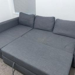I’m selling this grey L sofa. It is in still in good condition and very comfortable. It has extra storage underneath as shown in picture. comes with 3 grey pillows and it can be used as a double bed/ foot rest once you pull out stool from
underneath - shown in picture. Only downside very small hole.

Need it to go ASAP, so open to sensible offers. Please Cash only, thank you.