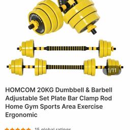 HOMCOM 20KG Dumbbell & Barbell Adjustable Set Plate Bar Clamp Rod Home Gym Sports Area Exercise Ergonomic
THREE-WAY SET: Can be used as a barbell, as two dumbbells, or with weights taken off freely. Easy to switch up your fitness routine, whenever.
20KG WEIGHT: 2 x 0.25kg, 4 x 1.25kg, 4 x 1.5kg and 4 x 2kg. Also comes with 1 x 0.5kg long barbell pole and 2 x 0.25kg short dumbbell poles.
IRON BODY: Solid formation - made for extended use! Plastic shell for extra protection and a flash of colour.
SUITABLE FOR: Arms, back, shoulders and upper body. Weight plates can be used when using cardio machines too - extra focus and impact.
SOFT GRIP ON BARS: Comfortable and easy for you to hold. Helps prevent bar slipping and you hurting yourself.
This is brand new in box and retails for £37.99 I'm selling for £25 why not check out my other items for sale