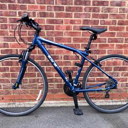 Excellent on road, along the canal, gravel, park trails, etc. In nearly new condition & ready to ride. 

Main specs:
- Lightweight 6061 heat treated aluminium frame (19” M Framesize)
- SR Suntour Nex 4110 V2 suspension fork
- SR Suntour crankset 
- Alexrims Ace-17 wheelset
- WTB All Terrain Asaurus 700x35c tires 
- Shimano Acera groupset (8x3 gears) 
- Tektro V-brakes 
- FPO pedals with integrated reflectors 
- GT saddle & seatpost
- GT handlebar, grips, stem, etc. 

Also comes with front & rear chain guards, reflectors and front light. 

Let me know if you’re unsure about size. Collection from Enfield. Near offers are welcome. Receipt will be provided. First to see will buy!