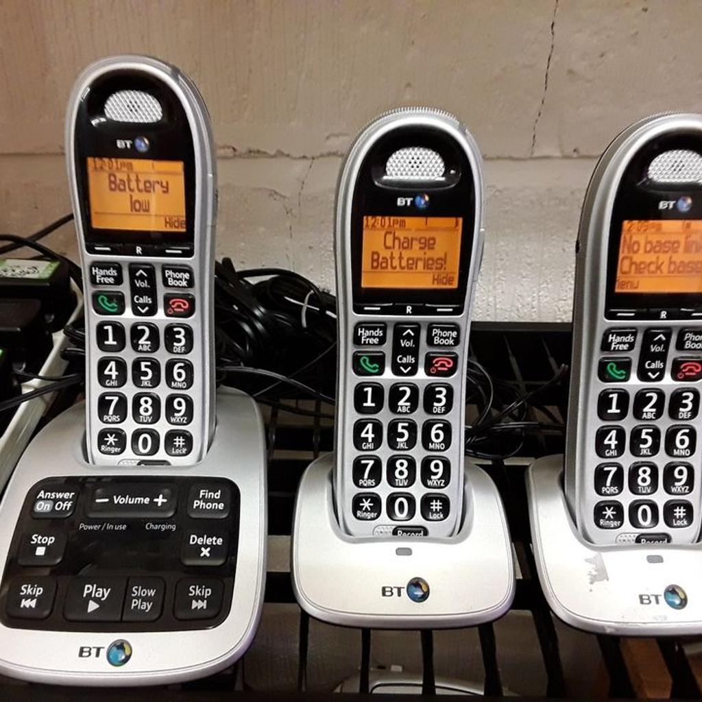 This BT4500 trio home or office cordless phone set with answer machine is in good used condition. The rechargeable batteries should just need charging or in the worst case scenario, need replacing...

Our second hand furniture mill shop is LOW COST MOVES, at St Paul's trading estate, Copley Mill, off Huddersfield Road, Stalybridge SK15 3DN...Delivery available for an extra charge.

There are some large metal gates next to St Paul's church... Go through them, bear immediate left and we are at the bottom of the slope, up from the red steps...

If you are interested in this or any other item, please contact me on 07734 330574, or on the shop 0161 879 9365...Many thanks, Helen.

We are normally OPEN Monday to Friday from 10 am - 5 pm and Saturday 10 am - 3.30 pm.. CLOSED Sundays. CLOSED Bank Holiday long weekends...
