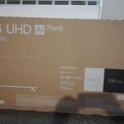 Brand new, Sealed 

LG UHD Ai ThinQ 43ur73 

43" 4k UHD Smart TV 
HDR10 pro
Wireless 

Apple airplay
Apple home compatible 
Works with Amazon Alexa, .
CASH ON COLLECTION ONLY.

Compatible with the following smart apps: Now TV, disney+, Netflix, BBC iPlayer, ITV Hub, My5, All 4, Amazon Prime, YouTube.
Internet browser.

Miracast

Brand new , sealed 
Collection ONLY !!!


SOLD ON A FIRST COME FIRST SERVED BASIS ONLY ... WILL NOT HOLD 

***NO OFFERS !***

Collection is LS16, West Park
