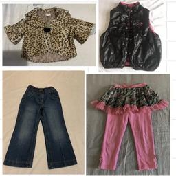 Girls clothing bundle, poncho coat gilet legging jean trousers, size:3-4years
