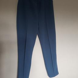ladiespetrol blue elastic waist trousers size 14-16 with seamed fronts