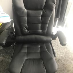 High Back Executive Office Chair with 6 Point Massage Comfy

❤Specifications:❤
Color: Black/Brown/Gray/White
Maximum user weight: 150kg
Mains electric power Voltage 110-240V
Backrest reclining function. Press of a button on the side allows you to adjust the recline position
6-point vibration massage with remote control. 2 motors each in thigh, lower back and upper back areas
Double-padded for extra comfort with heavy-duty coating for durability.
Pneumatic adjustable height and 360°
swivel for accessibility.
Reclining function with spring tilt control for easy adjustments.
High back for ultimate support and comfort
Integrated matching leather pouch for storage of remote
Remote control included for Massage.
Matching leather pouch for storage of remote.
Massages Back, Lumbar and Thighs.

Assembled and sold as seen.
Supplied with a 3-pin UK plug
Collection from b9