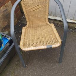 Wicker Chair, Metal Shelving Unit With Wicker Top & 5 Baskets, Decent Condition. Cost a fortune when brand new, great for Conservatory or Summer House. Collection from Russell's Hall, big bargain £10 the lot.