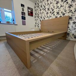 IKEA MALM Oak Effect Bed frame. Used for 1 year but barely sleeping in it is being away all the time.

No damage as you can see on pictures.

I do sell a mattress as well if you are interested in both, we can make a discount!