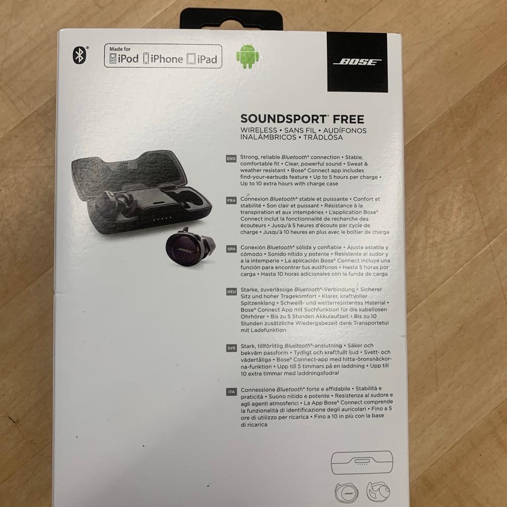 Soundsport Free - Wireless Headphones Black
- ein Paar Ohrstöpsel sind Ultraschall gereinigt ( 2 Paar sind noch unbenutzt)
- Musik hören und telefonieren mit top Klang.
-Akku Laufzeit bis 5 Stunden
- Original Verpackung, Ladekabel und Lade/Transport Box sind vorhanden