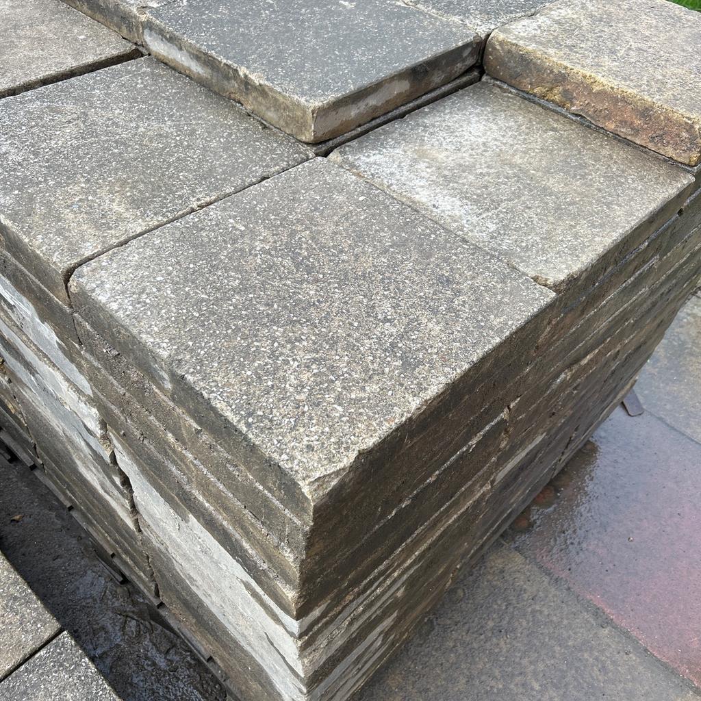 Reclaimed heavy duty Marshall Saxon buff concrete 400mm x 400mm x 65mm thick paving flags.
All flags have defects in the form of chips some worse than others, so not perfect, as shown in the photos.
Weight per flag 25kg
9 x flags gives 1.2 metre square coverage
£3 per flag collected
Delivery available at buyers expense