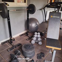Great start to fitness, selling old gym equipment. I used this before I became semi pro. it's ideal if you haven't a lot of space.

leather gloves
1x gym ball
6x10kg weights
1x adjustable bench

1x 6 rack weights grey.(4.5kgx2+2.3kgx2+1.1kg x2

1x6kg kettle bell
1x5kg silver dumbell
2xrack stand for chest press
1x long weight bar
8x various weights from 2kg to 1.25 kg black

Ideal for basic training of major muscle groups, biceps, back, chest, triceps, legs. shoulders.

can deliver west mids