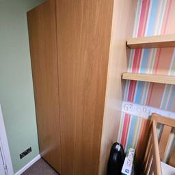 For sale Ikea pax wardrobe as per pictures.  Made from 2 carcasses, with all the shelves,  2xdrawers,  2xbasket drawers,soft closing hinges, and push to open mechanism. Bought 4 years, paid around £400, condition as new with couple small marks on the bottom on one door.
full size when 2 carcasses joined together 100cm (w) x 60cm (d) x 201cm (h). each carcass 50x60x201cm 
collection ub10, needs a van or large car for collection to be able to fit 201x60cm pieces .  probably already will be dismantled before collection as we need space in the room
cash on collection