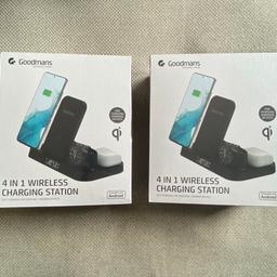 Goodmans 4in1 Wireless charging station for Samsung and android advices. 
New, in unopened packing.
Have iPhone, no use for myself. 
Message if u have any questions. 
2 for sale, 1 for £10 or 2 for £15.