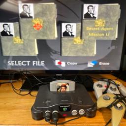 N64 console
2 controllers (not Nintendo official)
Goldeneye game
Wires

Collection or can meet within close proximity

Price does not include postage.
If you want postage, I’ll look at cheapest price possible or will take your recommendation