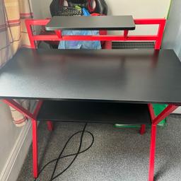 Black and red gaming desk as new with matching cubed shelves