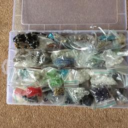 Large selection of beads, few charms and other bits for jewellery making
Includes some magnetic beads and few made up magnetic bracelets
Box has bit of damage to one of the dividers and some dividers may be missing
Box approx 34 x 22 x 4.5 cm
Photo 2 shows all the items
Photos 3&4 are close ups 
Collection only from cheslyn hay ws6