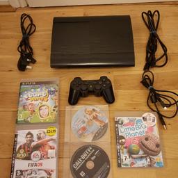 THIS PS3 SUPER SLIM 500GB CONSOLE COMES WITH 5 GAMES, ALL THE REQUIRED LEADS AND AN OFFICIAL SONY PS3 WIRELESS CONTROLLER WITH CHARGING LEAD. COMES IN GOOD CONDITION AND HAS BEEN FULLY CHECKED AND TESTED AND IS 100% WORKING FINE