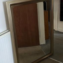 IKEA LEVANGER MIRROR 
Size
94 x 130 cm

Lovely large mirror, a few minor scuffs on surround. No damage to mirror itself. Glass has a bevelled edge and is in great condition Gold colour Solid wood frame. Very Heavy to Lift.
The mirror can be hung in landscape or portrait. 
Sits nicely over a fireplace, but would work in a hall, dining room or bedroom. 

From a Smoke and Pet free home. 

Only Asking £40- Cash Sale on Collection Only Please. No PayPal or Bank Transfer. No Courier Collection either.