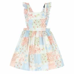 Girls pink floral dress by Ralph Lauren. Made from soft cotton, it features a blue, pink and green floral print pattern and it has a ruffles on the front and on the shoulder straps. Open with a cross straps and it fasten with a button at the back.
100% Cotton
Lining: 100% Cotton
Machine wash 30*C

This is currently listed on JUNIOR COUTURE for £119 (original price £196). My daughter wore this once last year and it sadly will not fit her this summer.

I have two of these dresses for sale if you have twins you can buy both! 