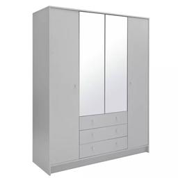 🔹️Malibu 4 door 3 drawer mirror wardrobe-grey

🔹️Ex display,  flat packed 

🔹️Size H180.5, W145.9, D49.8cm

🔹️Internal hanging space H160, W70.5, D47.6cm

🔹️Internal drawer H11, W66.5, D43.5cm