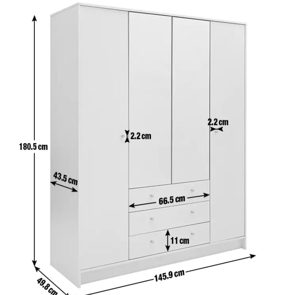 🔹️Malibu 4 door 3 drawer mirror wardrobe-grey

🔹️Ex display, flat packed

🔹️Size H180.5, W145.9, D49.8cm

🔹️Internal hanging space H160, W70.5, D47.6cm

🔹️Internal drawer H11, W66.5, D43.5cm