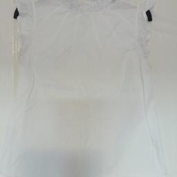 Ladies short sleeved white top, has frill around neck and arms, button at back, COLLECTION ONLY.