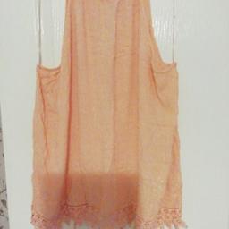 Ladies peach summer top, has sequins around neck and bottom, also has lace style bottom, COLLECTION ONLY.