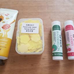 New & unused 1 x handcream, 1 x box lemon petal soap paper & 2 x lip balms
COLLECTION ONLY 
Please note items will ONLY be kept for 48 hours after confirmation. If item is not collected within this time they will be relisted 
** ITEM IS COLLECTION ONLY **
   *** NO OFFERS ACCEPTED ***